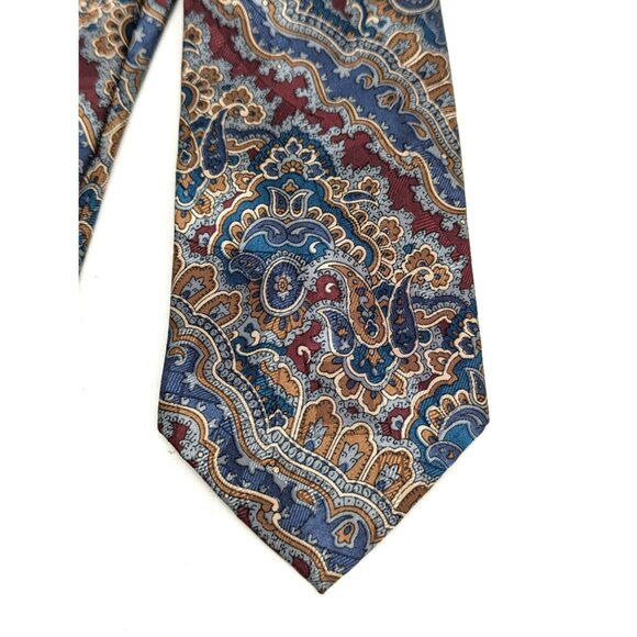Adolfo Blue Red Gold Paisley Polyester Necktie Standard 58 Inch - Picture 2 of 6